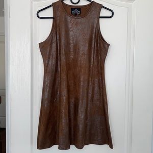 Brown metallic faux suede mini dress Size L